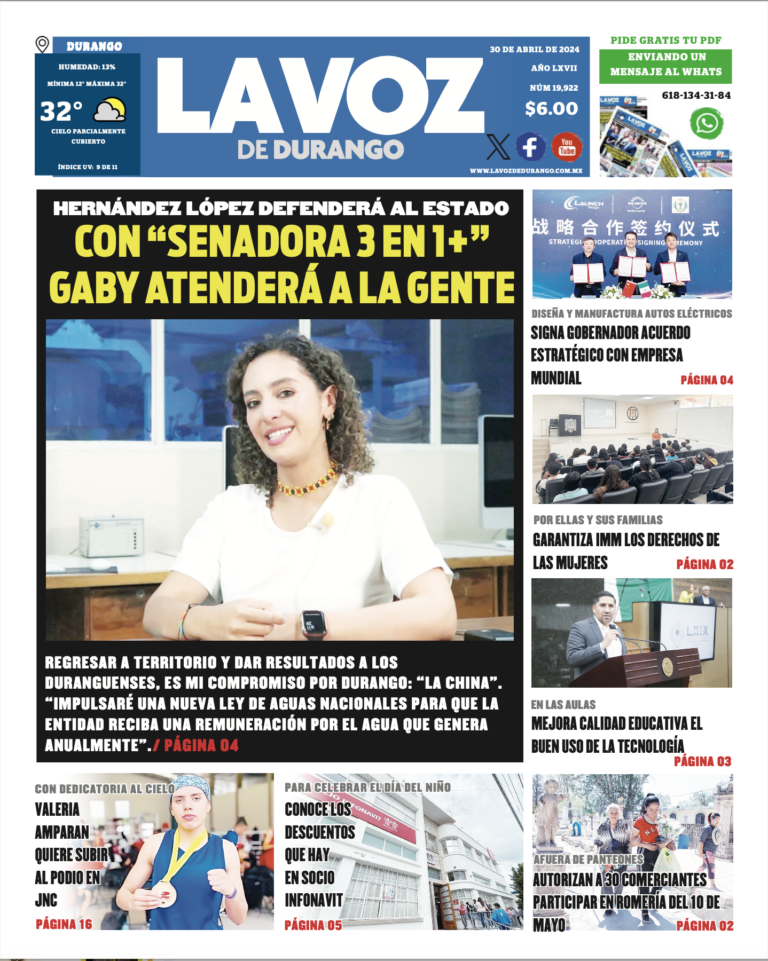 Portada La Voz de Durango 30 de abril de 2024