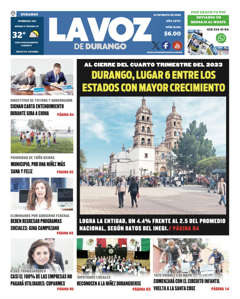 Portada La Voz de Durango 01 de mayo de 2024