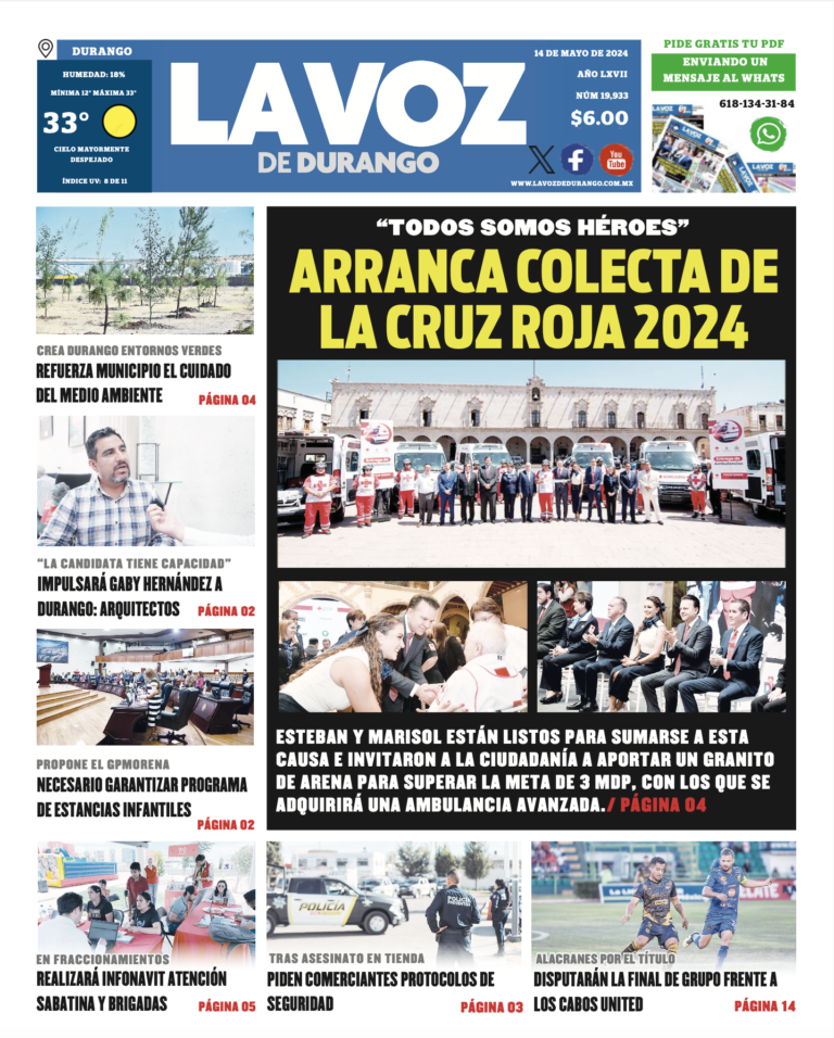 Portada La Voz de Durango 14 de mayo de 2024