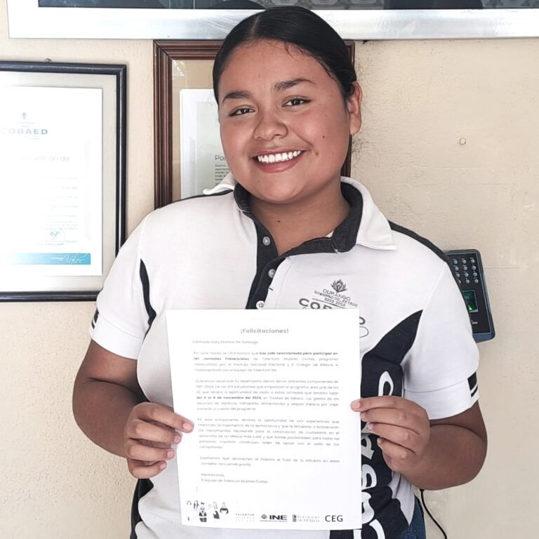 Alumna del Cobaed participará en evento nacional de Talentum Mujeres Civitas
