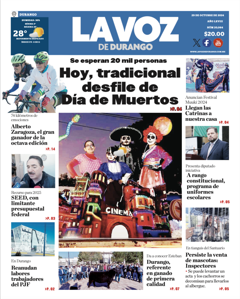 Portada La Voz de Durango 29 de octubre de 2024