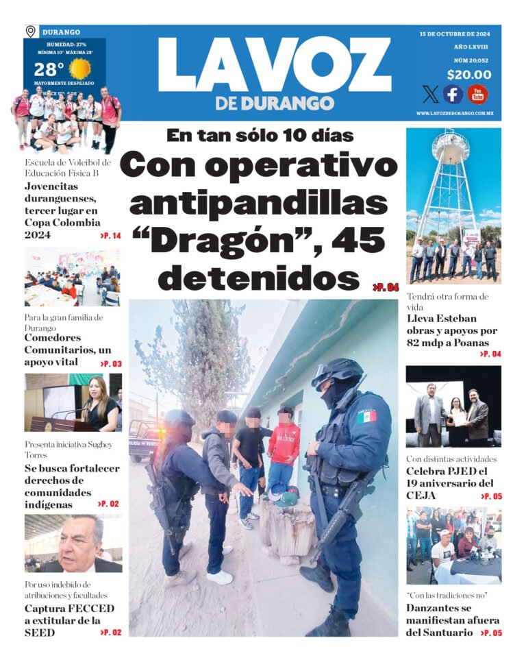 Portada La Voz de Durango 15 de octubre de 2024