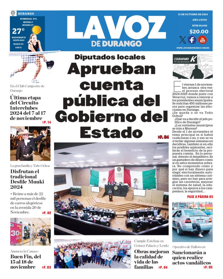 Portada La Voz de Durango 31 de octubre de 2024