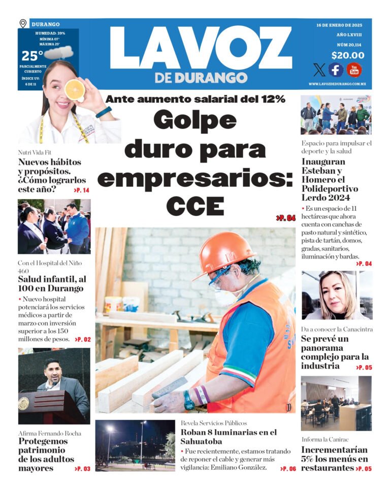 Portada La Voz de Durango 16 de enero de 2025