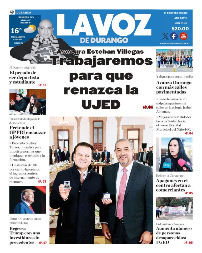 Portada La Voz de Durango 21 de enero de 2025