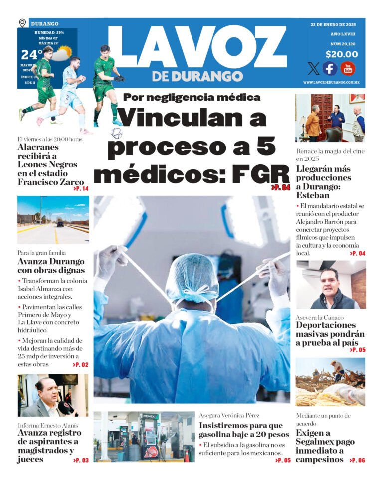 Portada La Voz de Durango 23 de enero de 2025