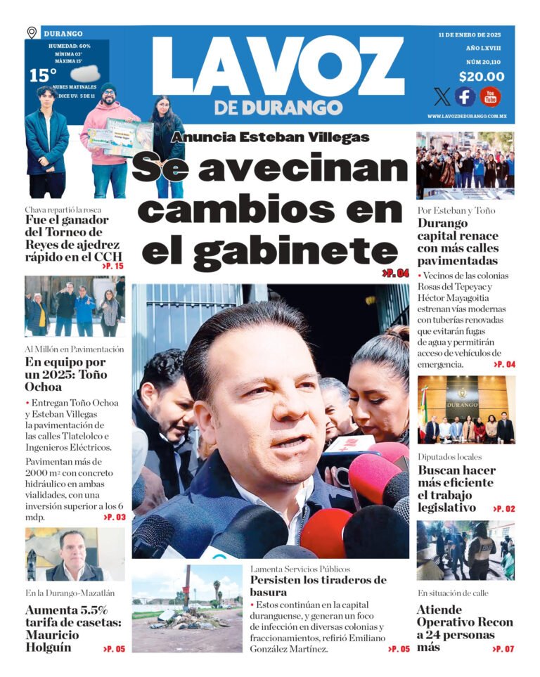 Portada La Voz de Durango 11 de enero de 2024