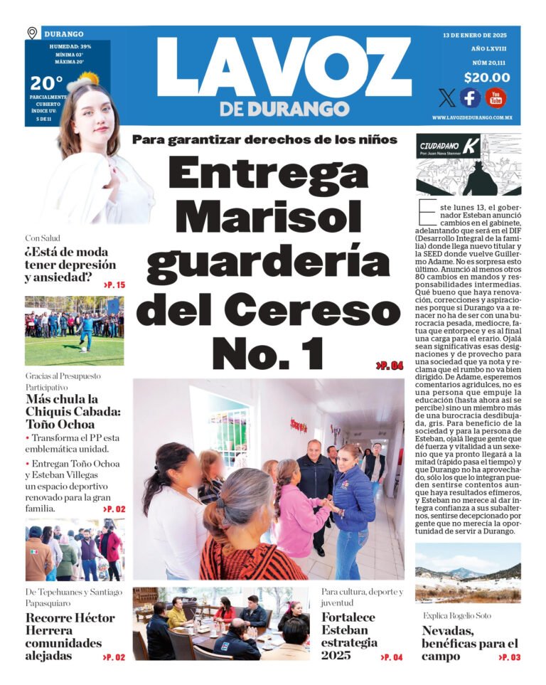 Portada La Voz de Durango 13 de enero de 2025
