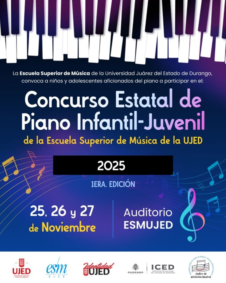 ESM-UJED invita a niños y adolescentes a su 1º Concurso Estatal de Piano Infantil-Juvenil 2025