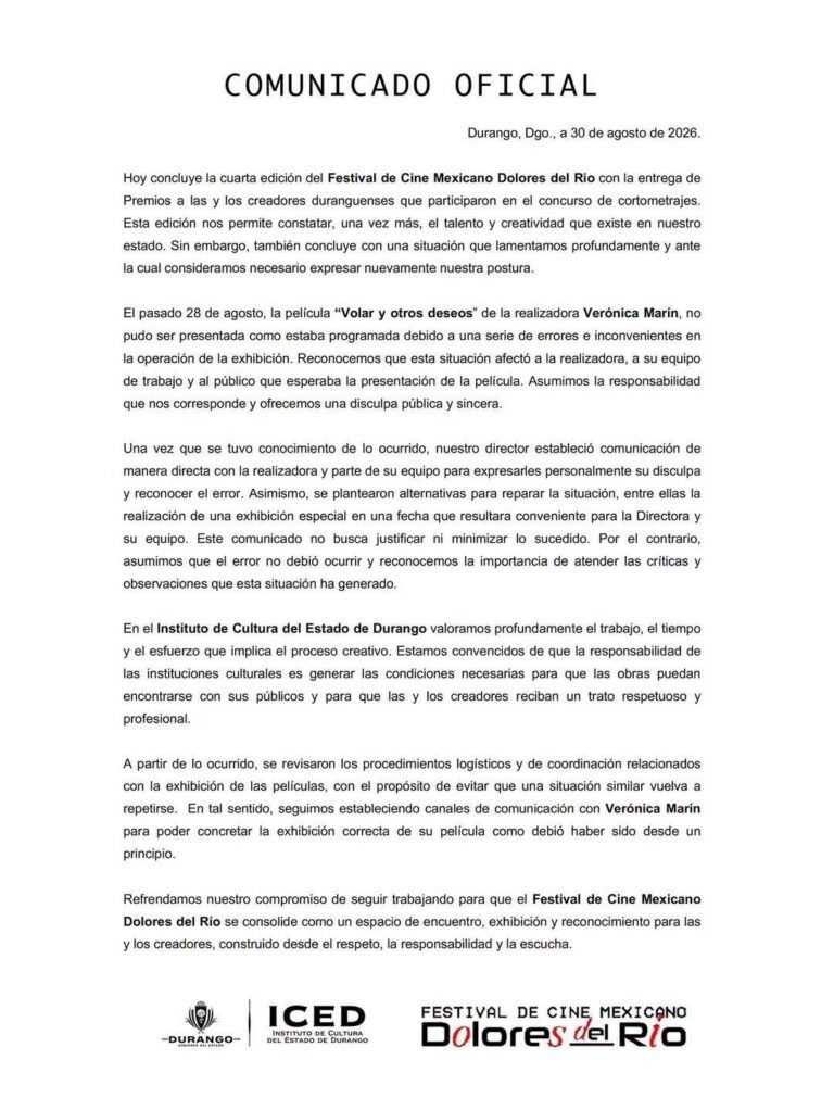ICED reconoce error, establece comunicación con realizadora y plantea una exhibición especial de «Volar y otros deseos»